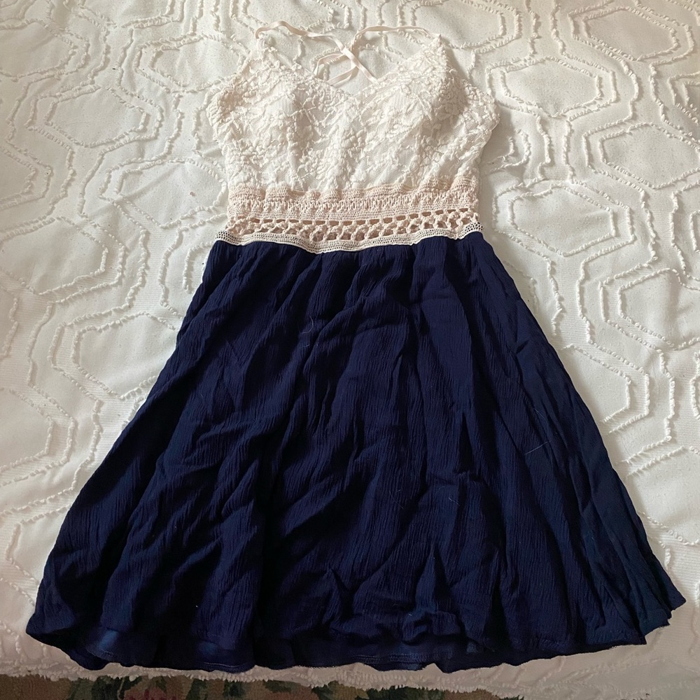 Blue and white skater dress